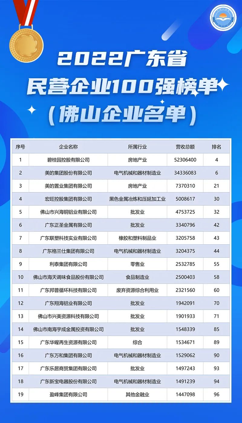 2022广东省民营企业100强